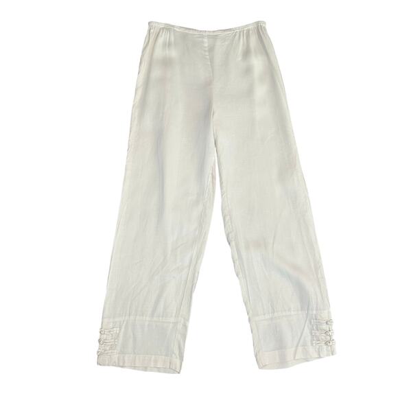 Citron Santa Monica silk linen cream pull on ankle pants size M - Picture 1 of 7